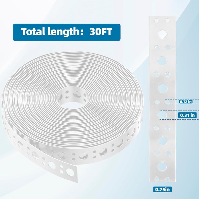 U0U 1 Inch x 30FT Metal Strapping with Holes,White Galvanized Pipe Pipe Hanger Strap,Steel Strap for Pipe Hanger Strap Support - Image 2